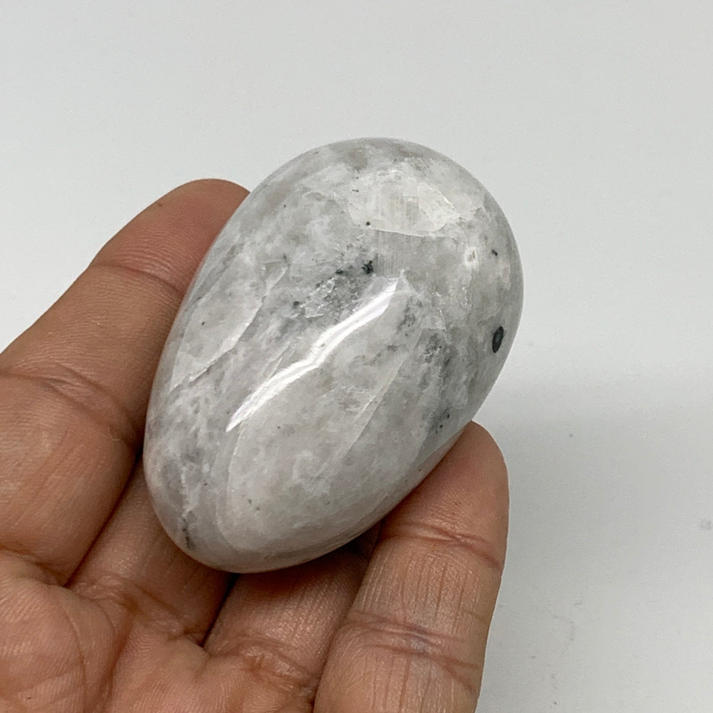 104.2g, 2.3"x1.4", Natural Gemstone White Rainbow Moonstone Egg, B34305