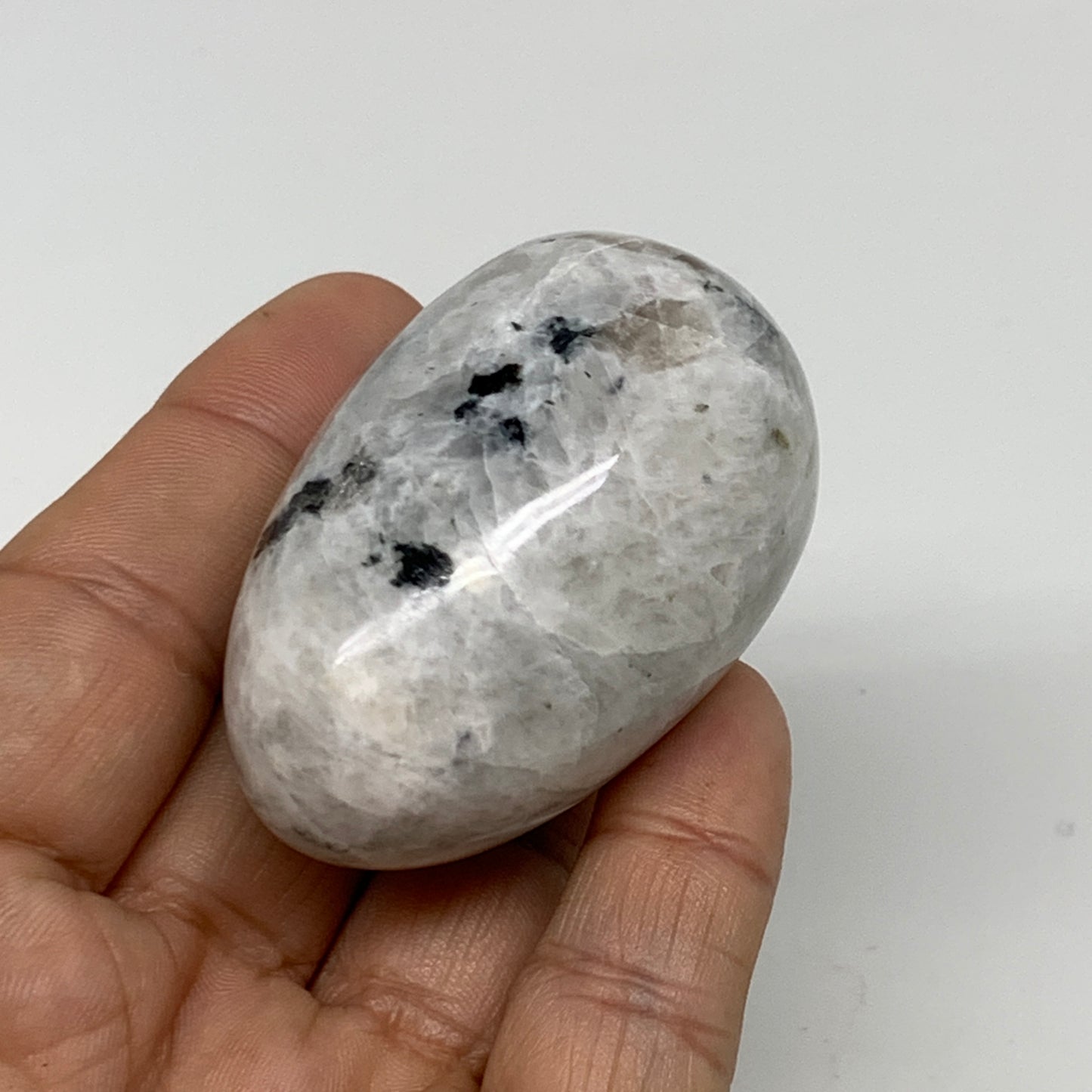 104.2g, 2.3"x1.4", Natural Gemstone White Rainbow Moonstone Egg, B34305