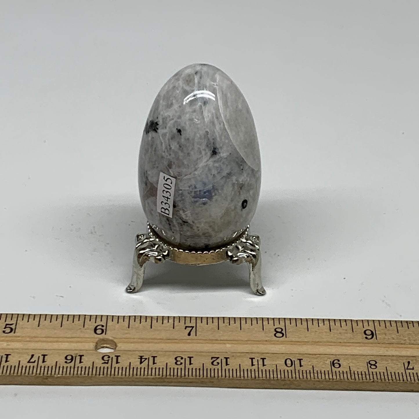 104.2g, 2.3"x1.4", Natural Gemstone White Rainbow Moonstone Egg, B34305