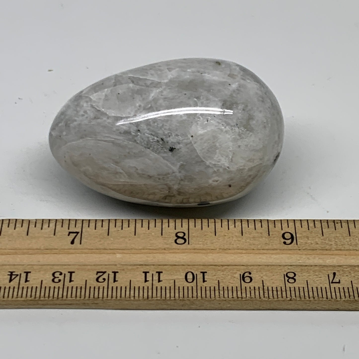 104.2g, 2.3"x1.4", Natural Gemstone White Rainbow Moonstone Egg, B34305