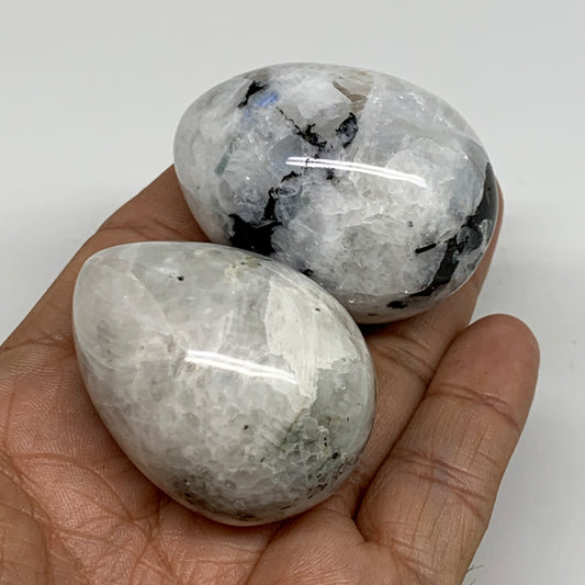 153.4g, 1.8"-1.9", 2pcs, Natural Gemstone White Rainbow Moonstone Egg, B34306