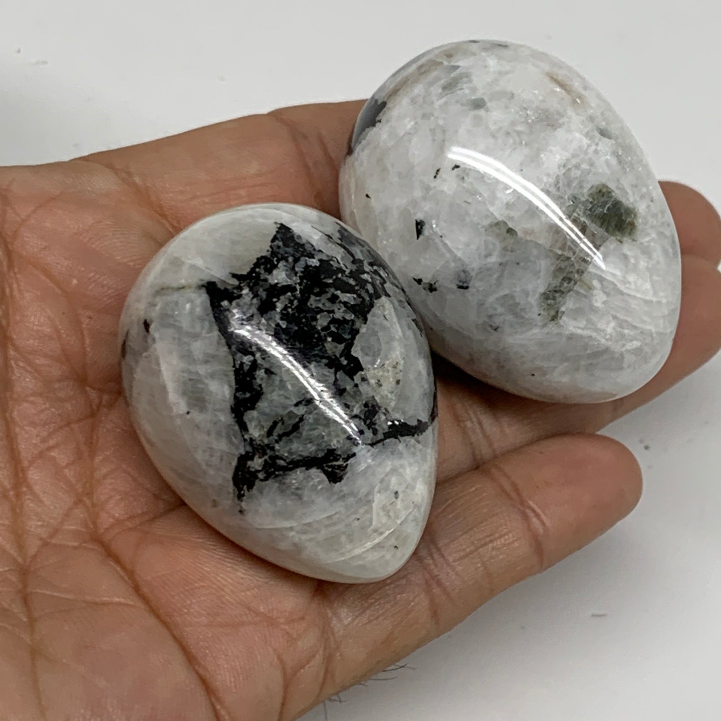 153.4g, 1.8"-1.9", 2pcs, Natural Gemstone White Rainbow Moonstone Egg, B34306