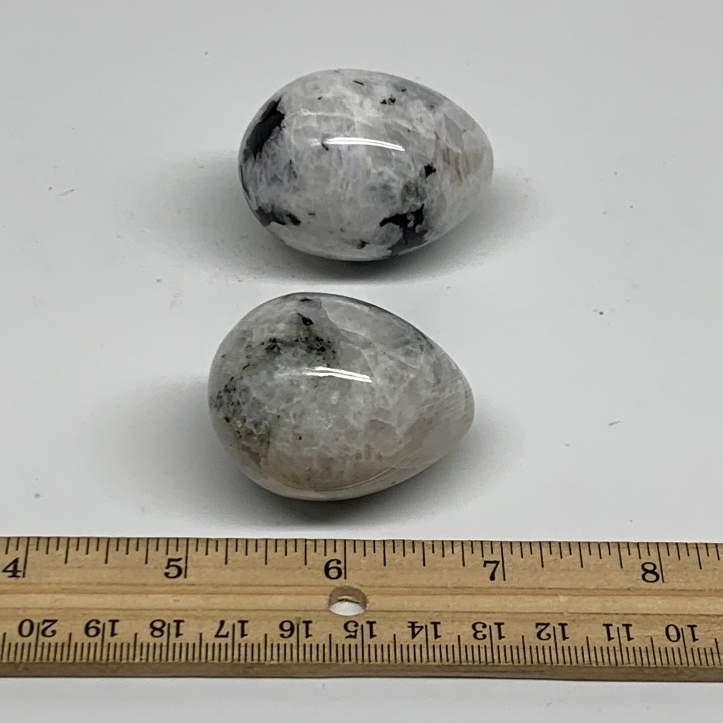 153.4g, 1.8"-1.9", 2pcs, Natural Gemstone White Rainbow Moonstone Egg, B34306