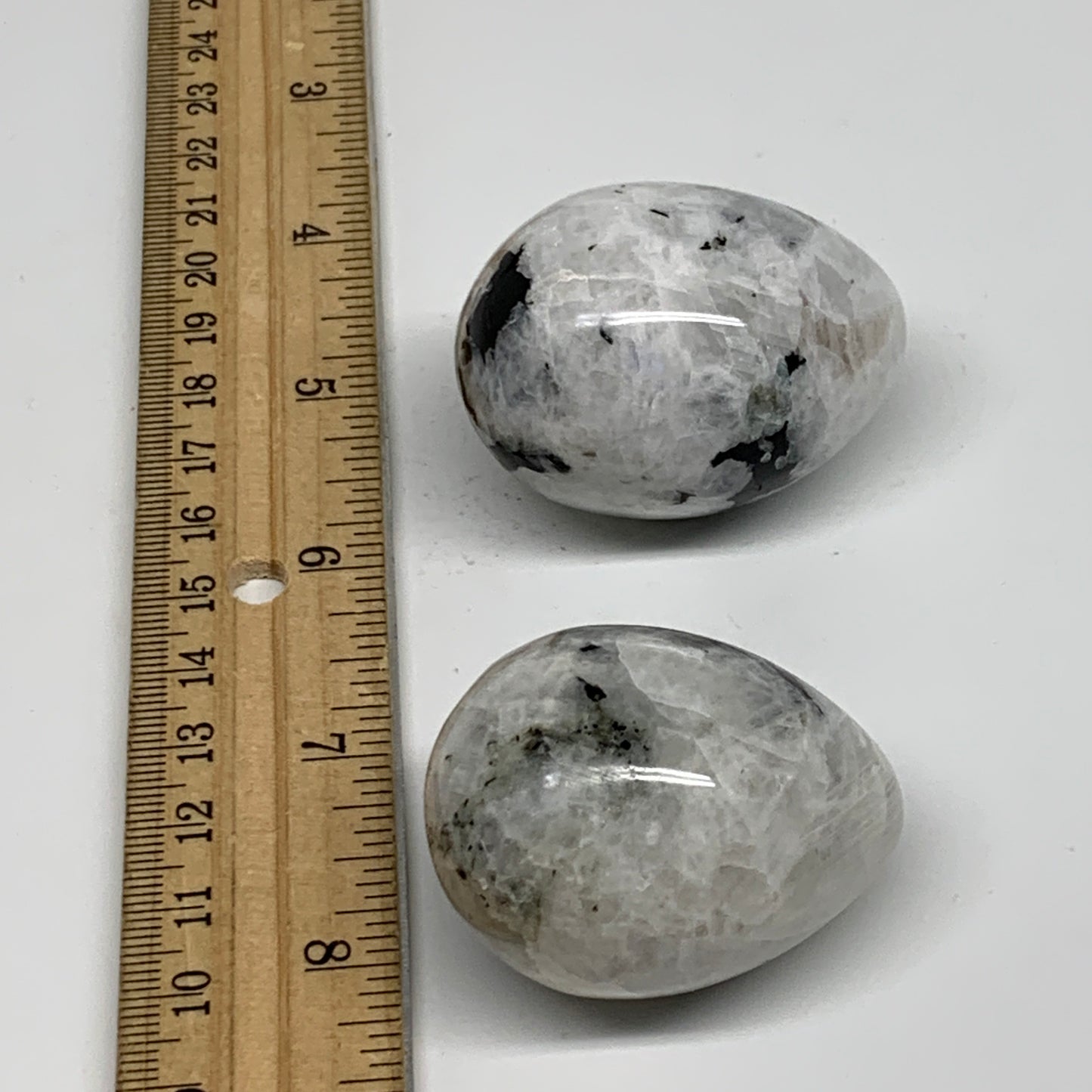 153.4g, 1.8"-1.9", 2pcs, Natural Gemstone White Rainbow Moonstone Egg, B34306