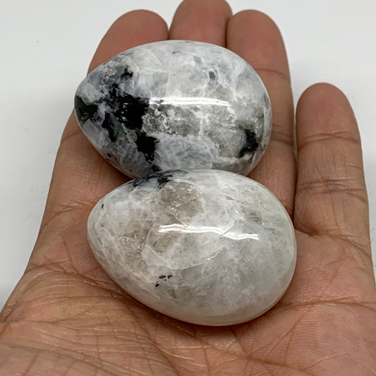 127.2g, 1.7"-1.7", 2pcs, Natural Gemstone White Rainbow Moonstone Egg, B34307