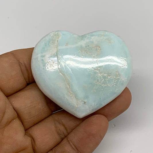 51.4g, 1.8"x2"x0.6" Caribbean Calcite Heart Gemstones @Afghanistan,B33671