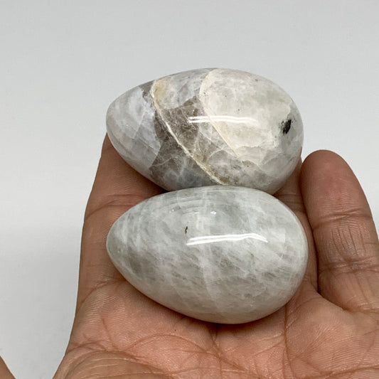 126.2g, 1.8"-1.9", 2pcs, Natural Gemstone White Rainbow Moonstone Egg, B34308