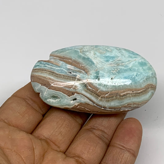71.6g, 2.5"x1.5”x0.9", Blue Aragonite Calcite Palm-Stone @Afghanistan, B33681