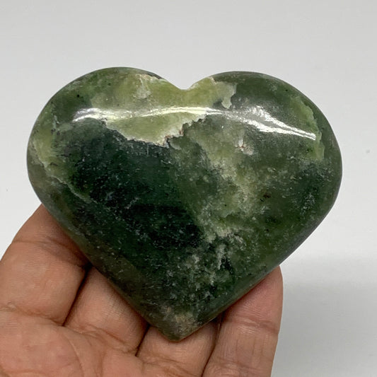 156.7g, 2.6"x3.1"x0.8" Green Serpentine Heart Polished Gemstones, B35107