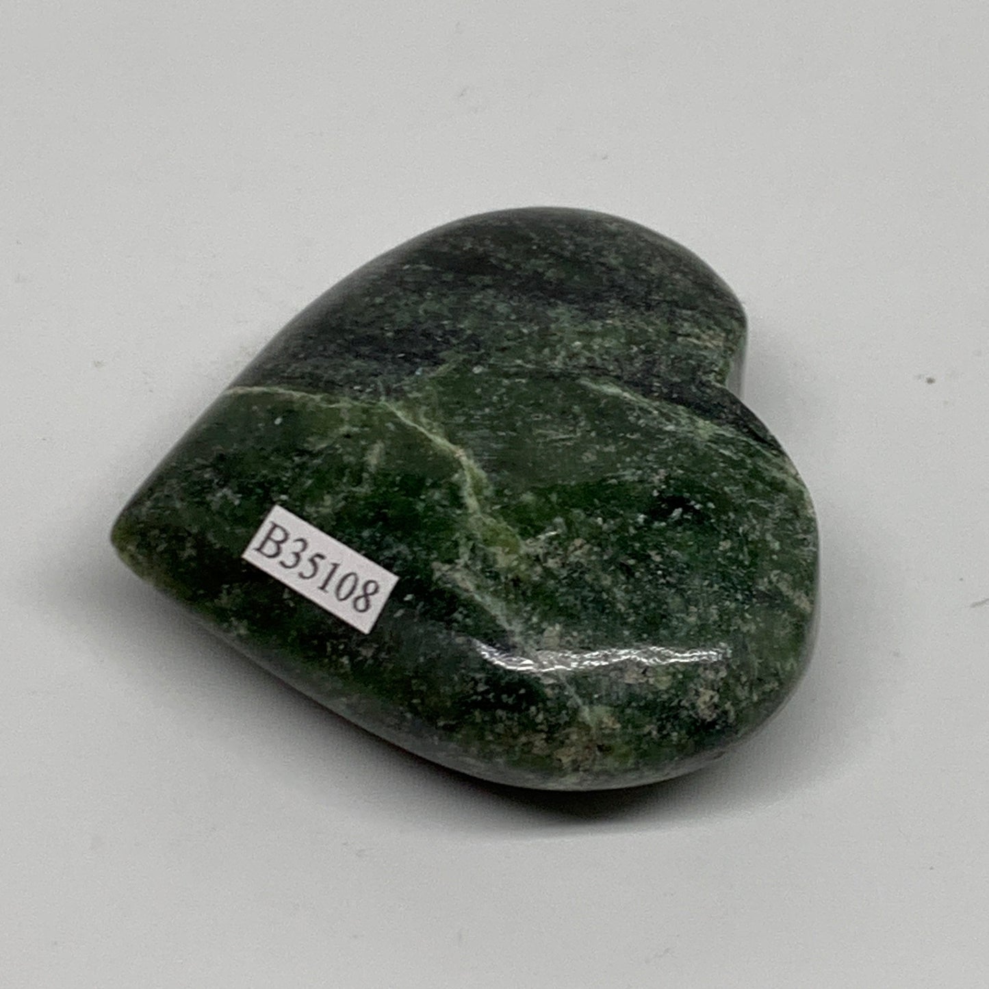 149.9g, 2.4"x2.7"x0.9" Green Serpentine Heart Polished Gemstones, B35108