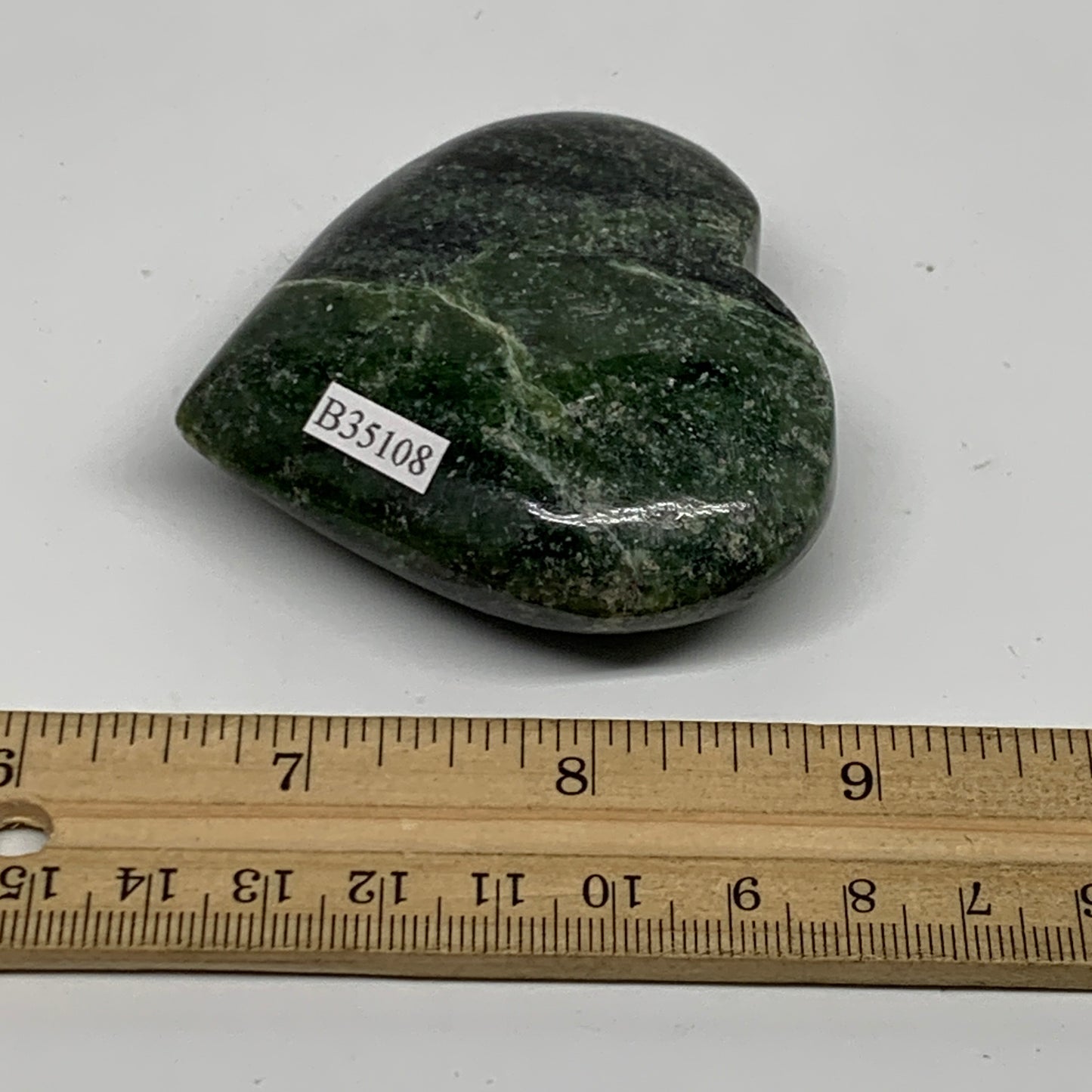 149.9g, 2.4"x2.7"x0.9" Green Serpentine Heart Polished Gemstones, B35108