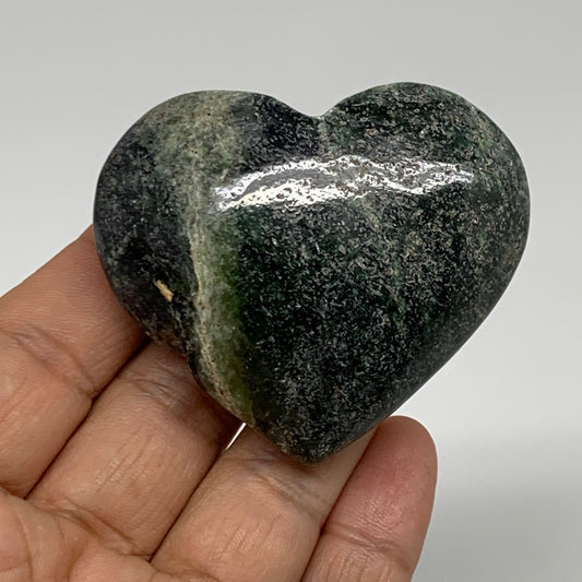 98.2g, 2"x2.3"x0.9" Green Serpentine Heart Polished Gemstones, B35111