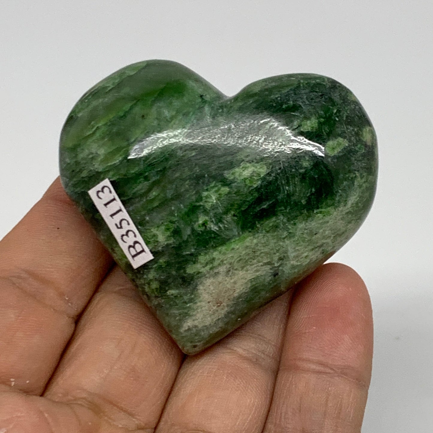 88.7g, 1.9"x2.1"x1" Green Serpentine Heart Polished Gemstones, B35113