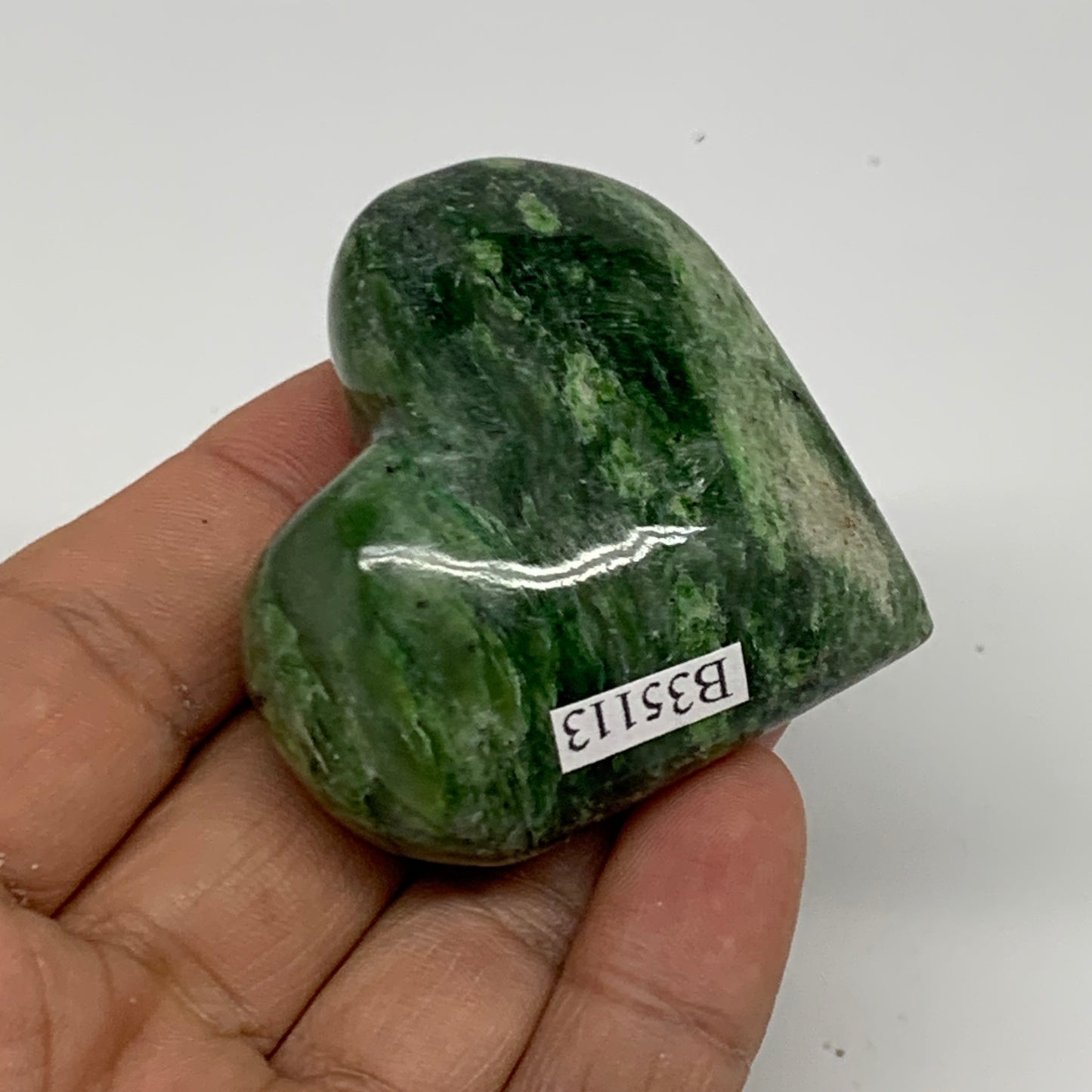 88.7g, 1.9"x2.1"x1" Green Serpentine Heart Polished Gemstones, B35113