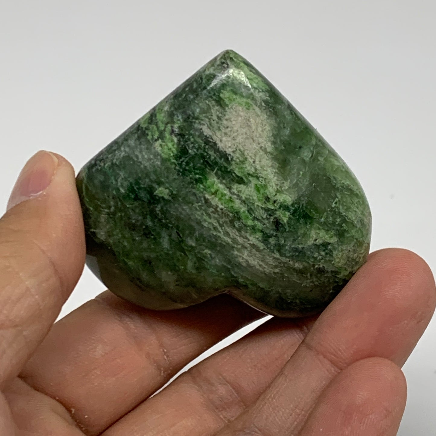 88.7g, 1.9"x2.1"x1" Green Serpentine Heart Polished Gemstones, B35113