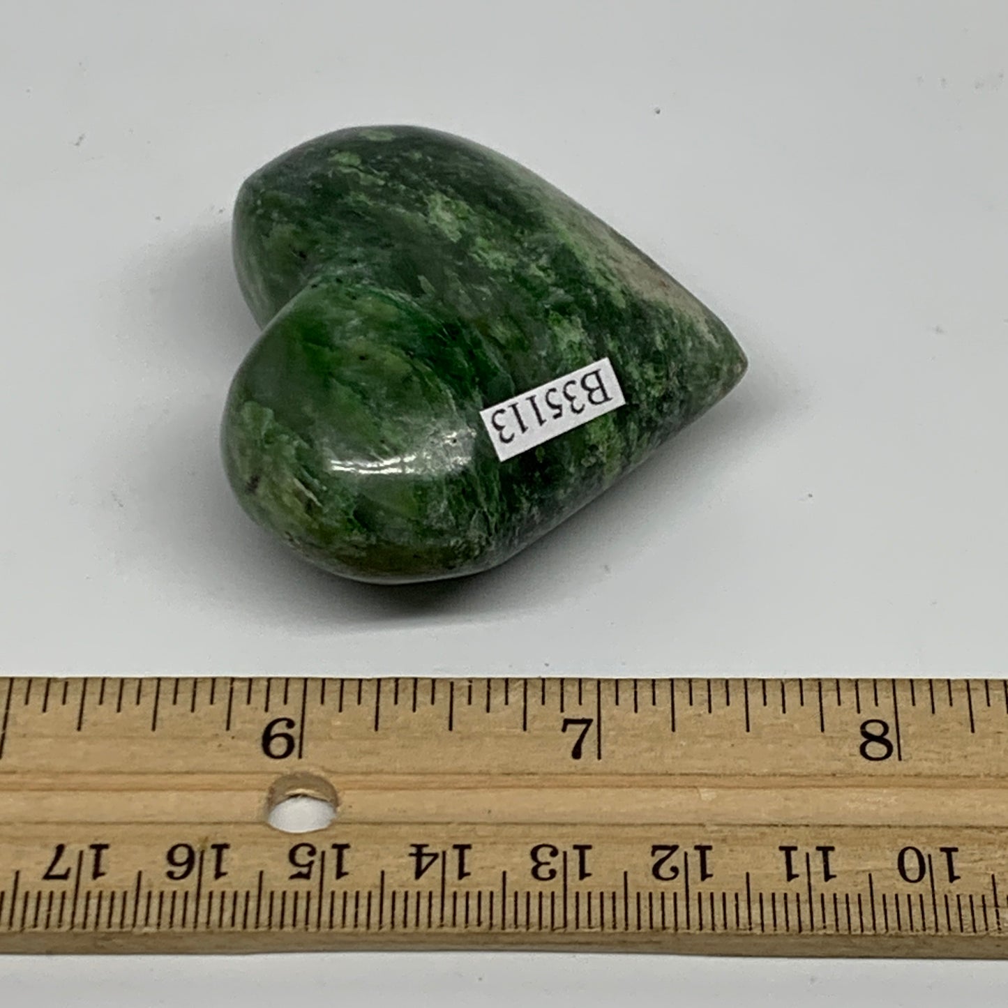 88.7g, 1.9"x2.1"x1" Green Serpentine Heart Polished Gemstones, B35113