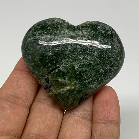 83g, 1.9"x2.1"x0.9" Green Serpentine Heart Polished Gemstones, B35114