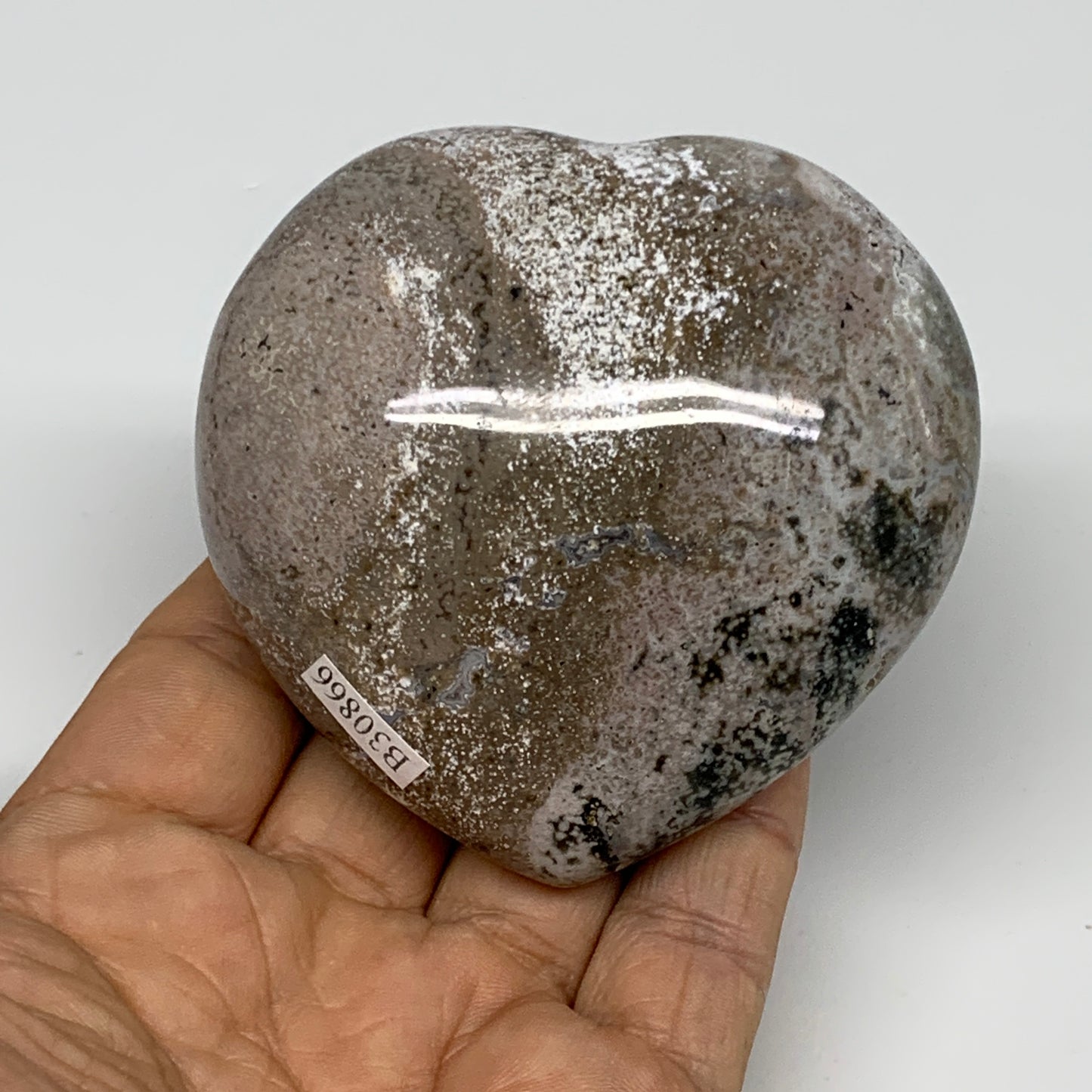 0.61 lbs, 2.8"x3"x1.5" Ocean Jasper Heart Polished Healing Crystal, B30866