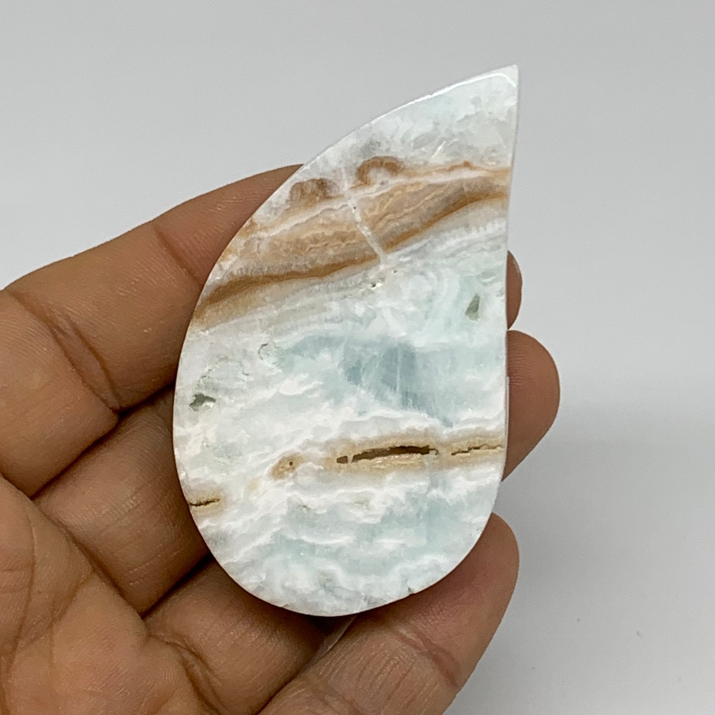 59.2g, 2.6"x1.5"x0.5", Caribbean Calcite Teardrop Shape @Afghanistan, B33692