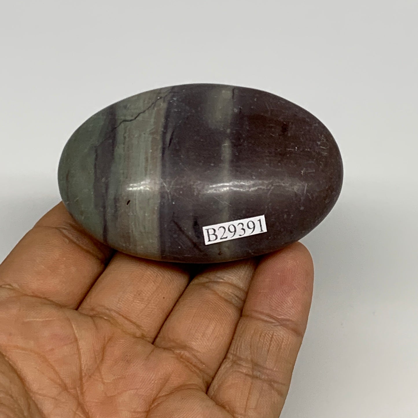 102.5g, 2.6"x1.7"x1", Narmada Shiva Lingam Palm-Stone Polished, B29391