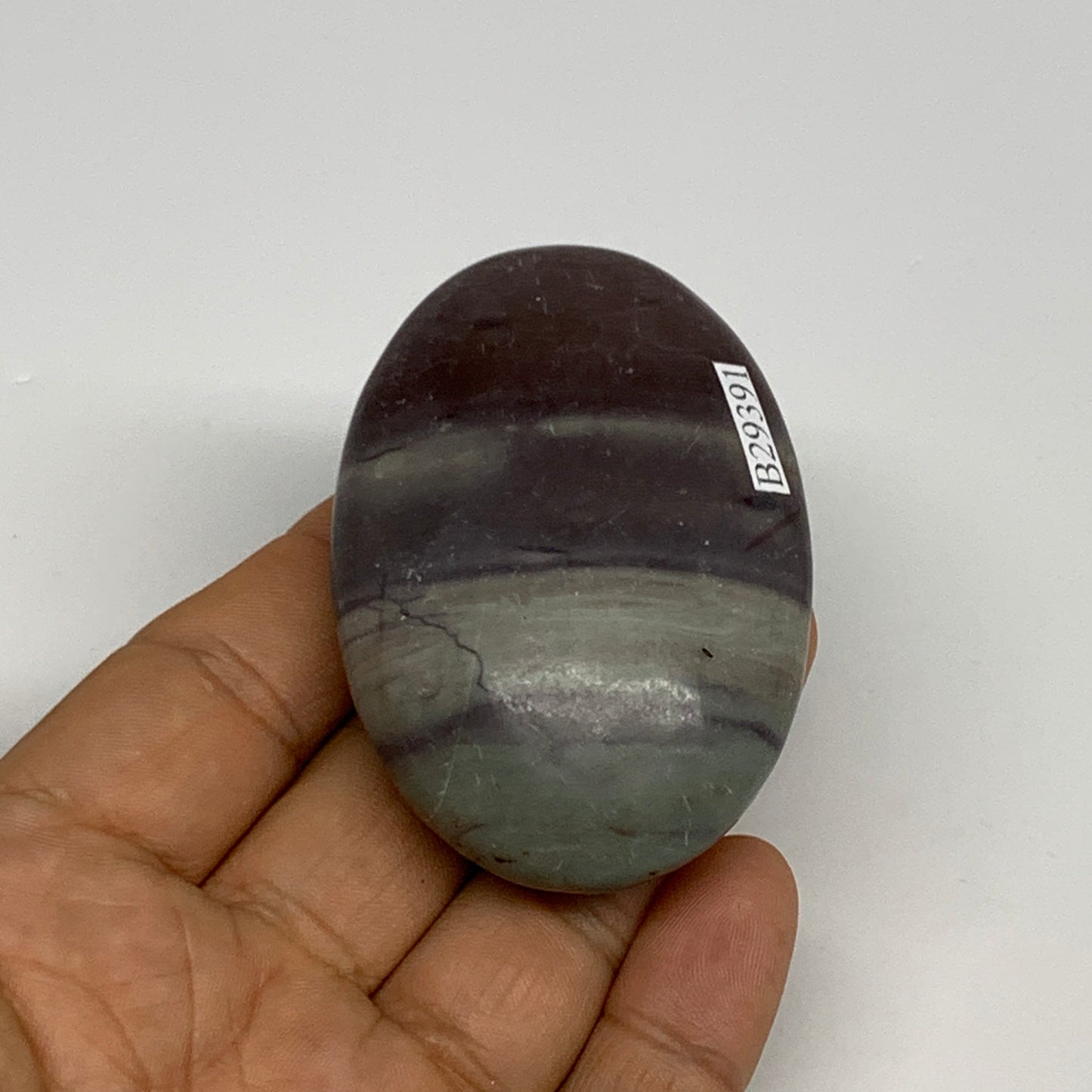 102.5g, 2.6"x1.7"x1", Narmada Shiva Lingam Palm-Stone Polished, B29391