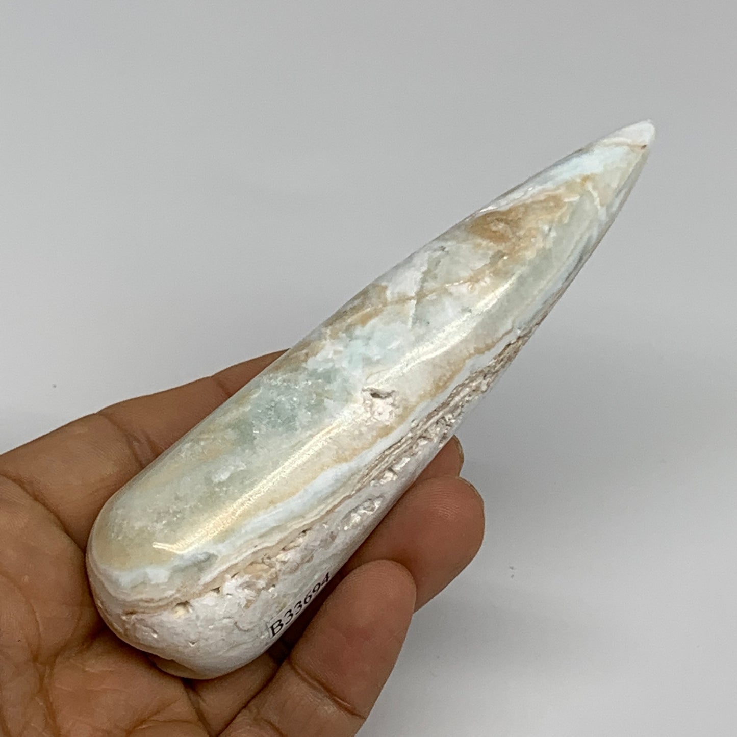 135.3g, 4.5"x1.3" Caribbean Calcite Wand Stick Home Decor, Collectible, B33694