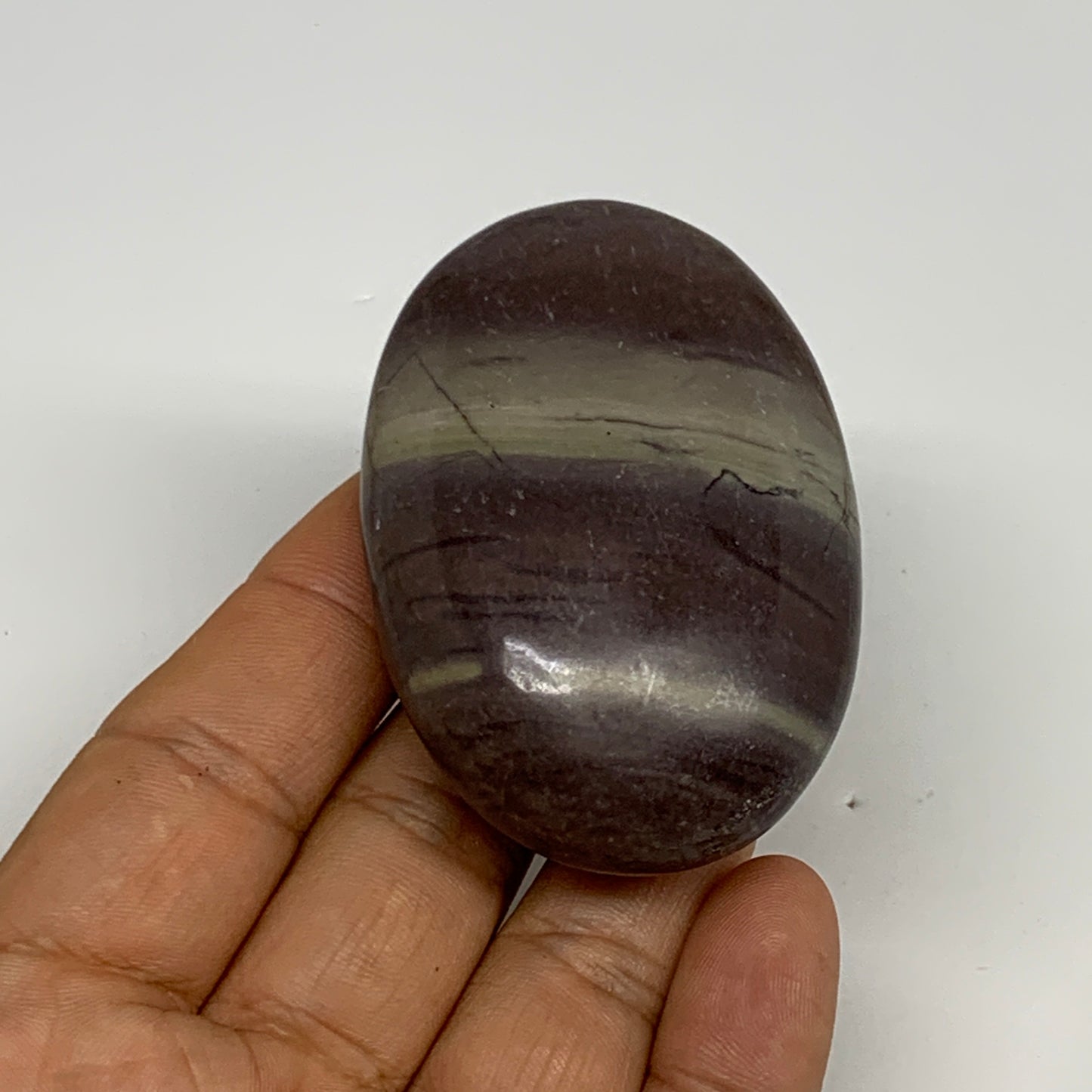 96.3g, 2.5"x1.7"x0.9", Narmada Shiva Lingam Palm-Stone Polished, B29396