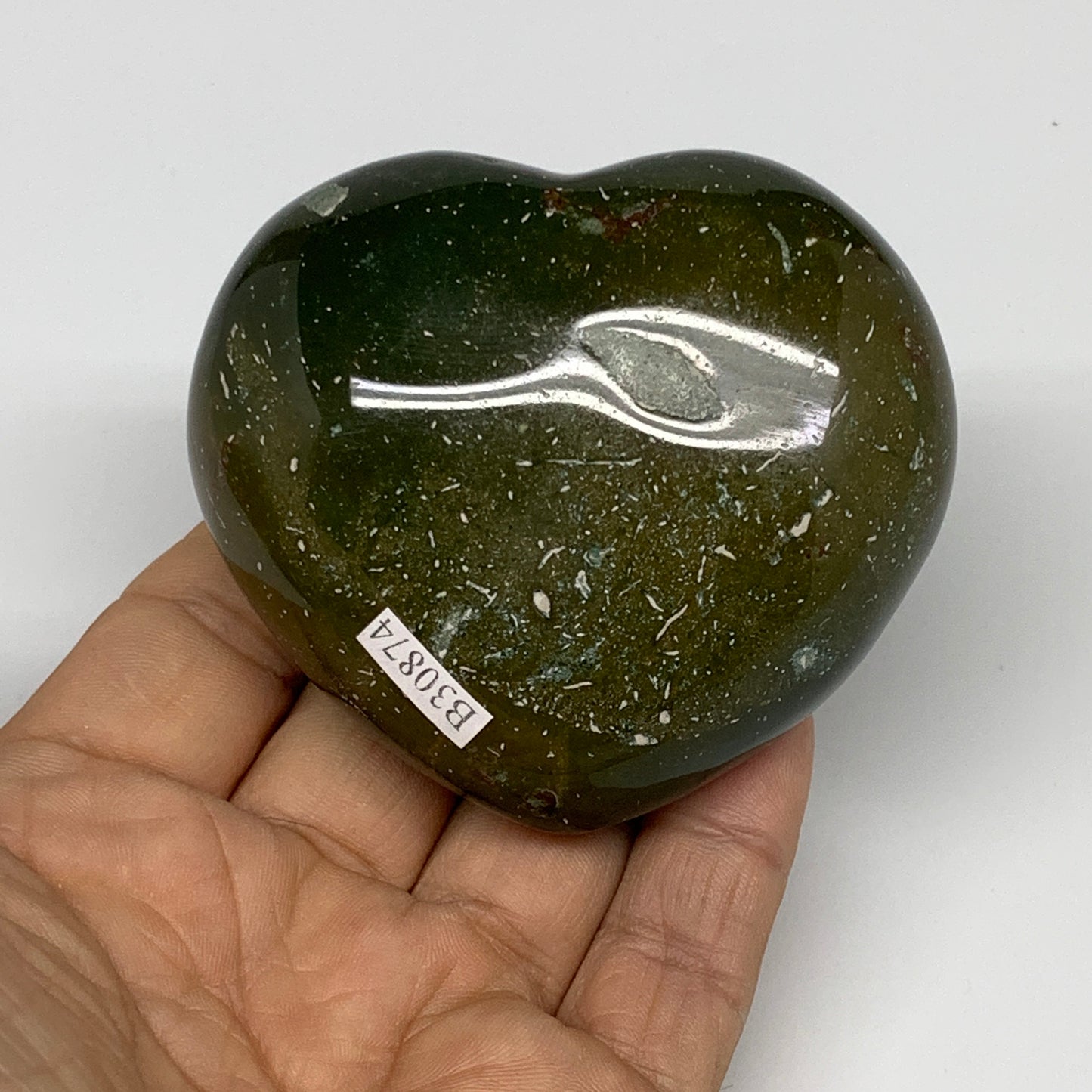 0.50 lbs, 2.5"x2.8"x1.4" Ocean Jasper Heart Polished Healing Crystal, B30874