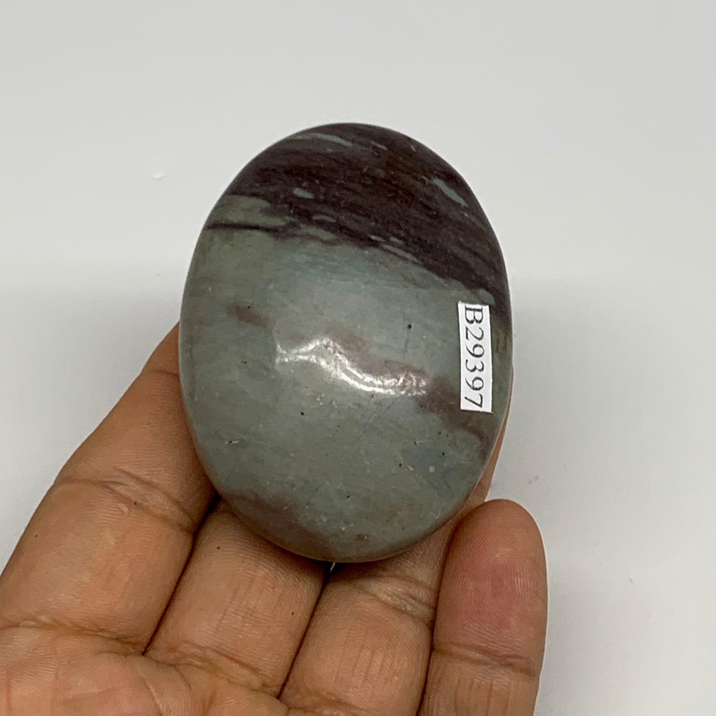 92.77g, 2.3"x1.7"x1", Narmada Shiva Lingam Palm-Stone Polished, B29397