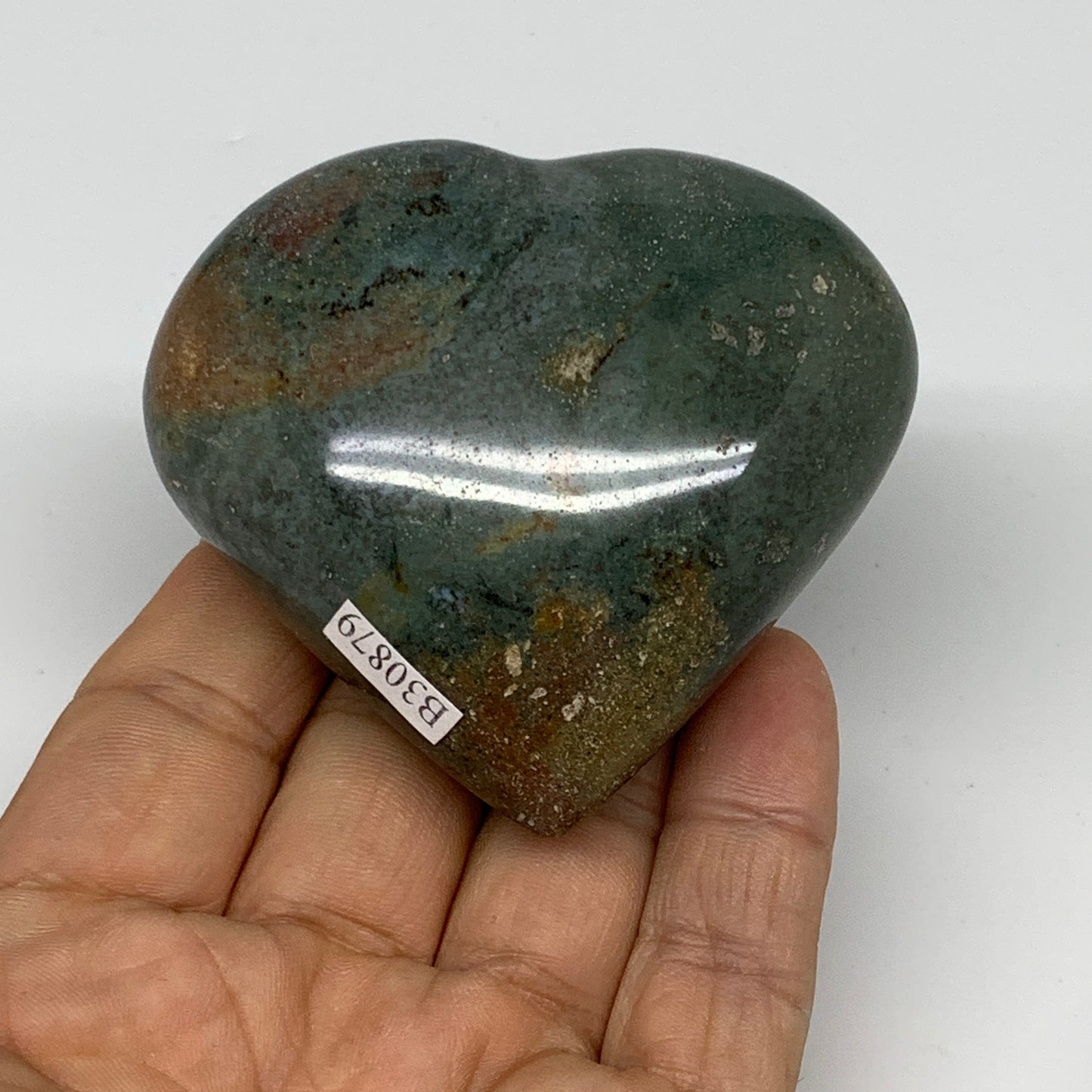 0.35 lbs, 2.4"x2.6"x1.2" Ocean Jasper Heart Polished Healing Crystal, B30879