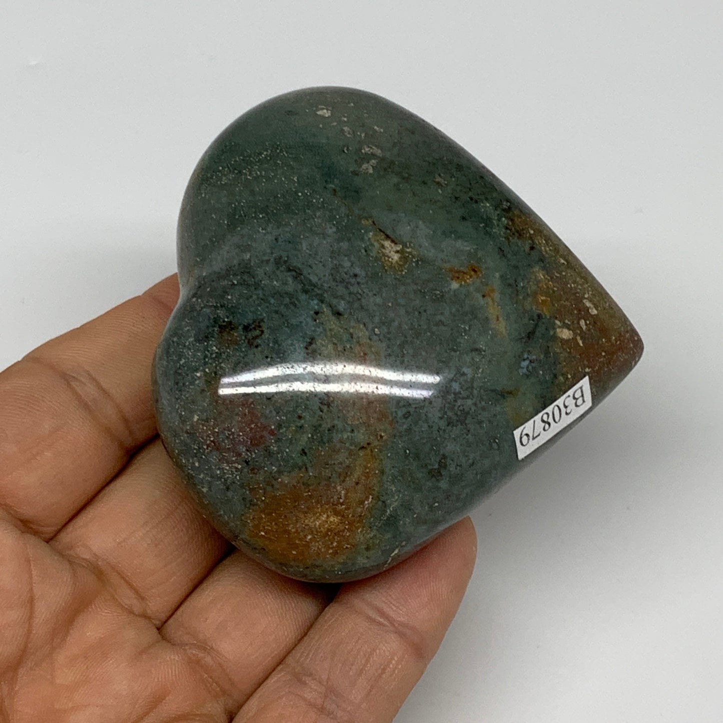 0.35 lbs, 2.4"x2.6"x1.2" Ocean Jasper Heart Polished Healing Crystal, B30879