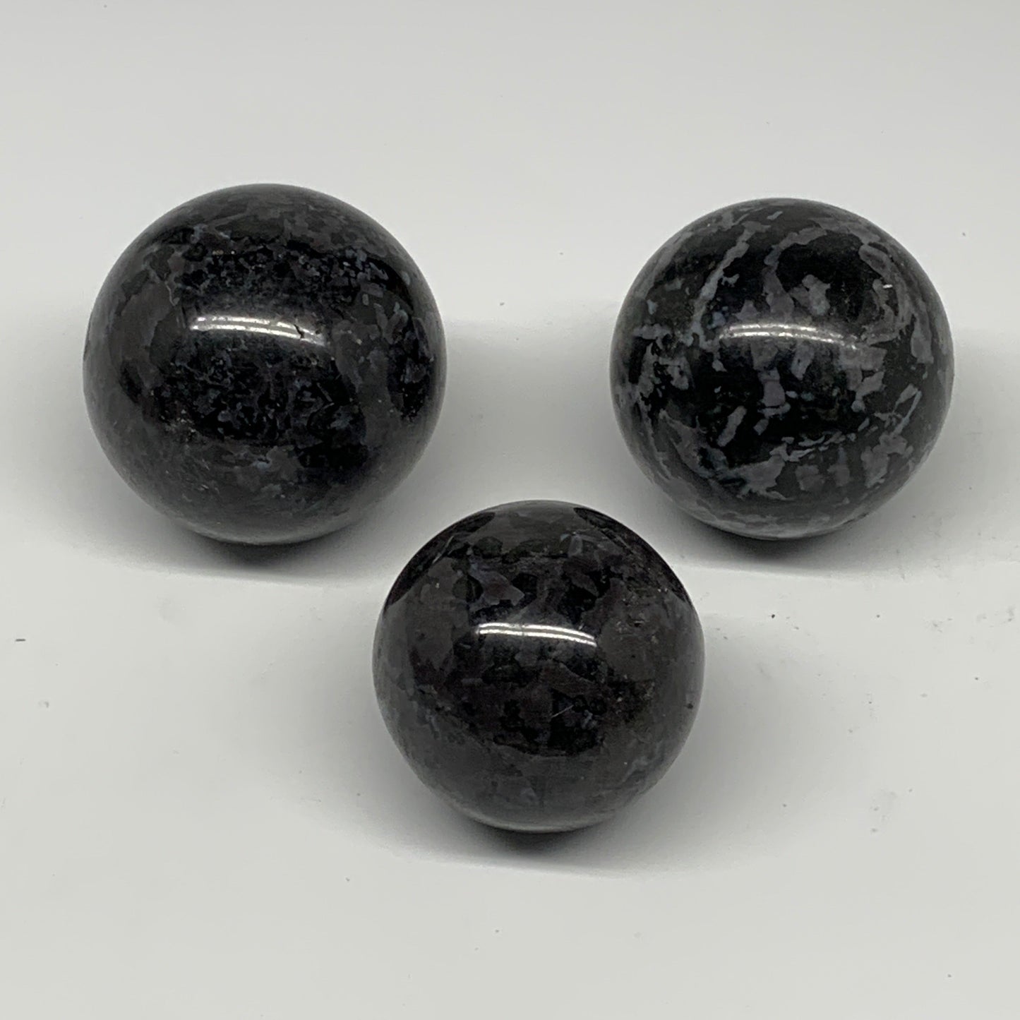 1.89 lbs, 2" - 2.4", 3pcs, Merlinite (Indigo Gabro) Spheres @Madagascar, B25449