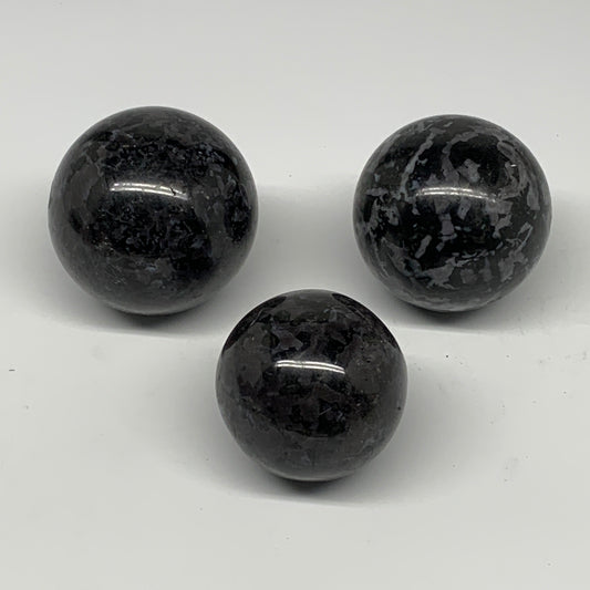 1.89 lbs, 2" - 2.4", 3pcs, Merlinite (Indigo Gabro) Spheres @Madagascar, B25449