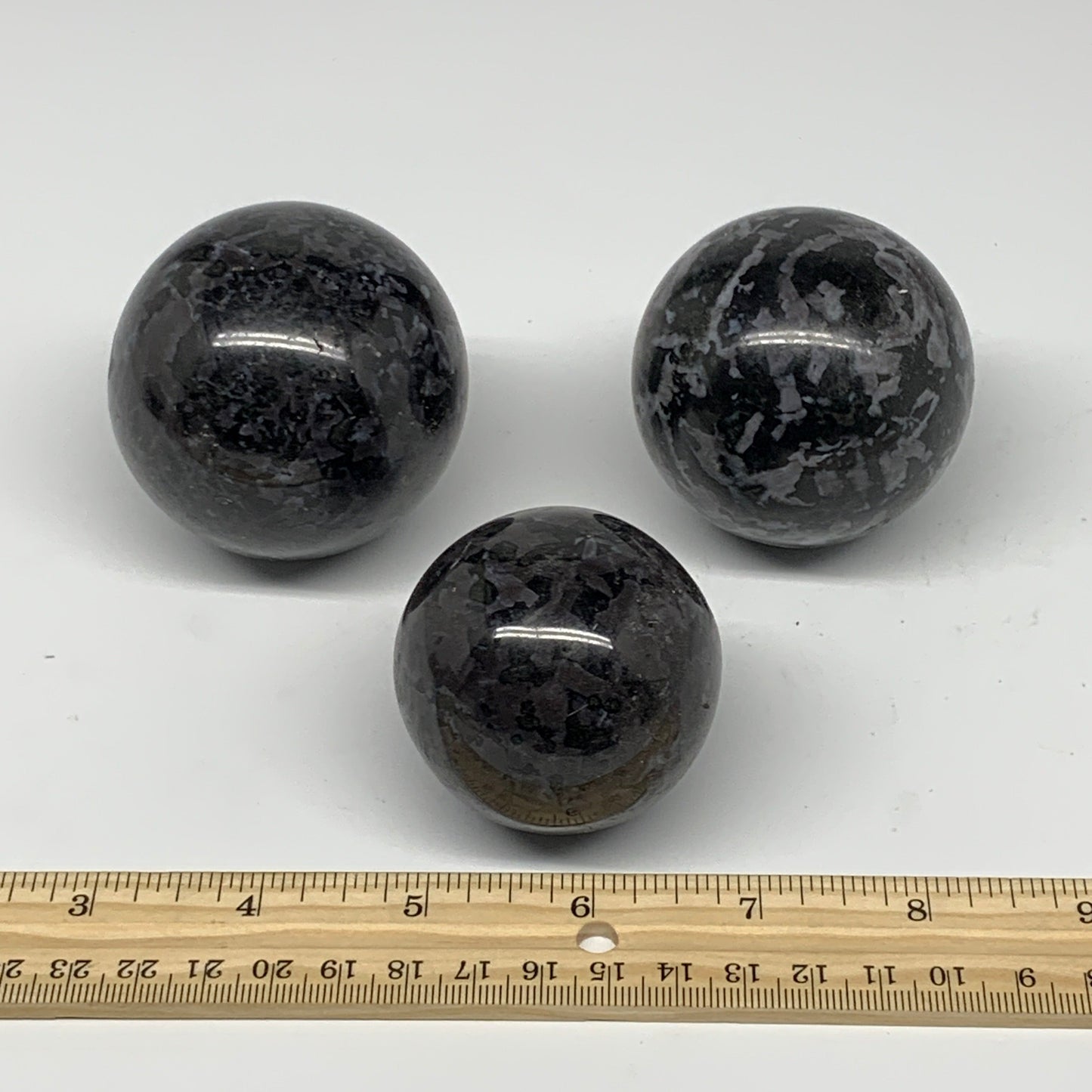 1.89 lbs, 2" - 2.4", 3pcs, Merlinite (Indigo Gabro) Spheres @Madagascar, B25449