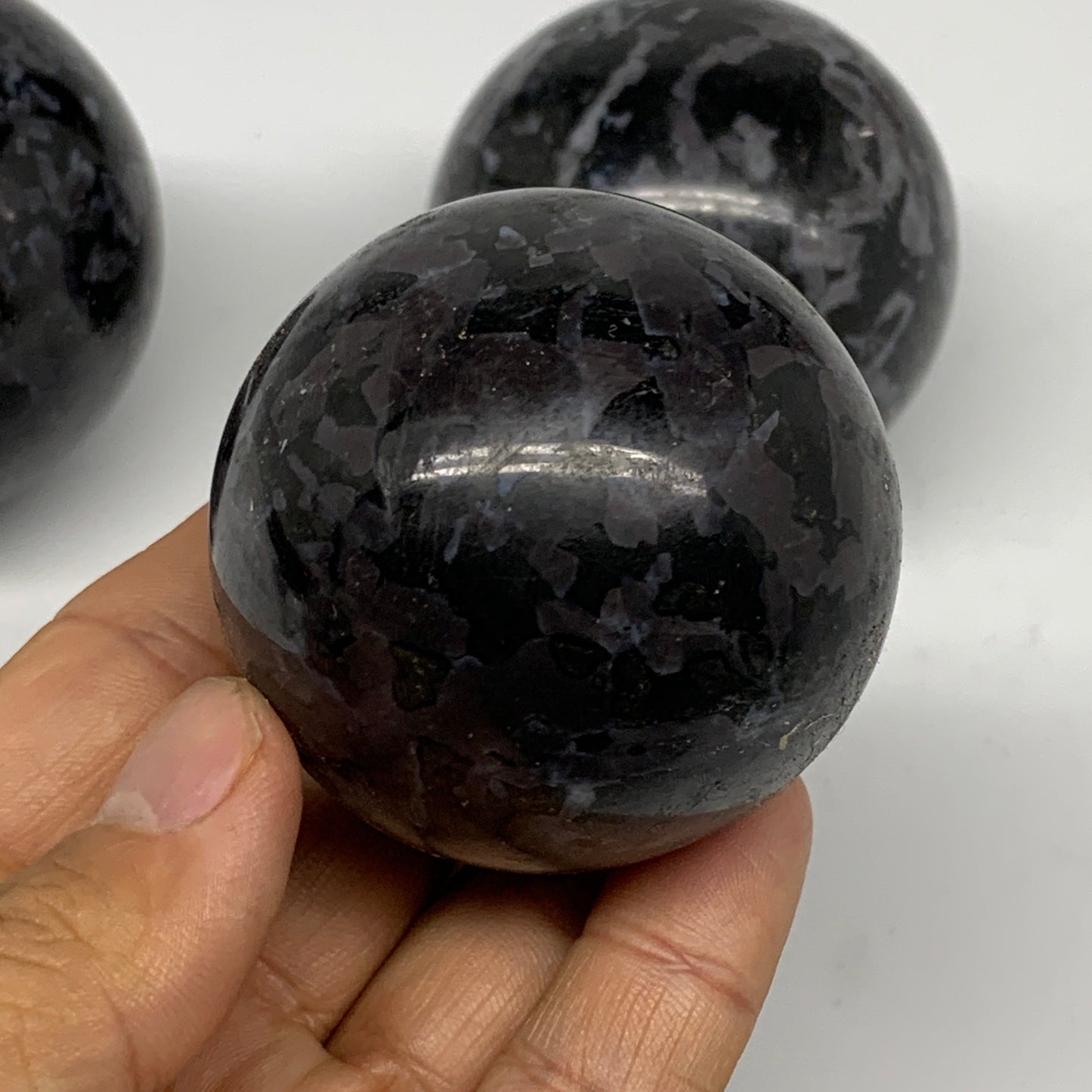 1.89 lbs, 2" - 2.4", 3pcs, Merlinite (Indigo Gabro) Spheres @Madagascar, B25449