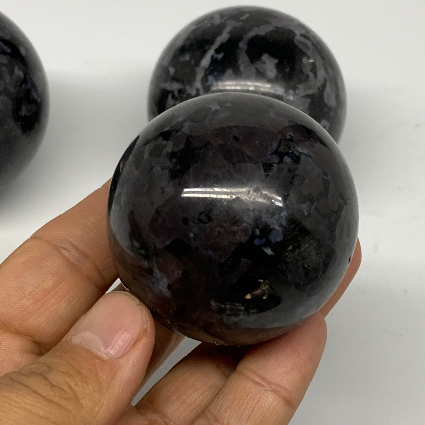 1.89 lbs, 2" - 2.4", 3pcs, Merlinite (Indigo Gabro) Spheres @Madagascar, B25449