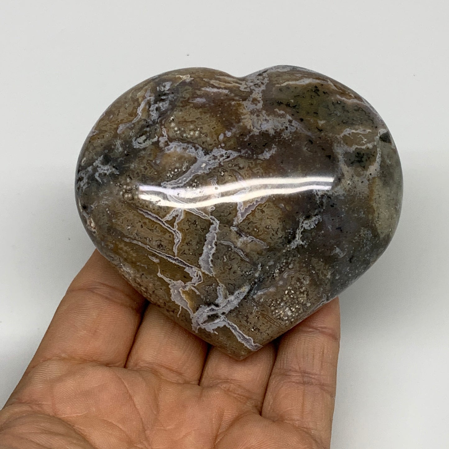 0.58 lbs, 2.9"x3.1"x1.4" Ocean Jasper Heart Polished Healing Crystal, B30924