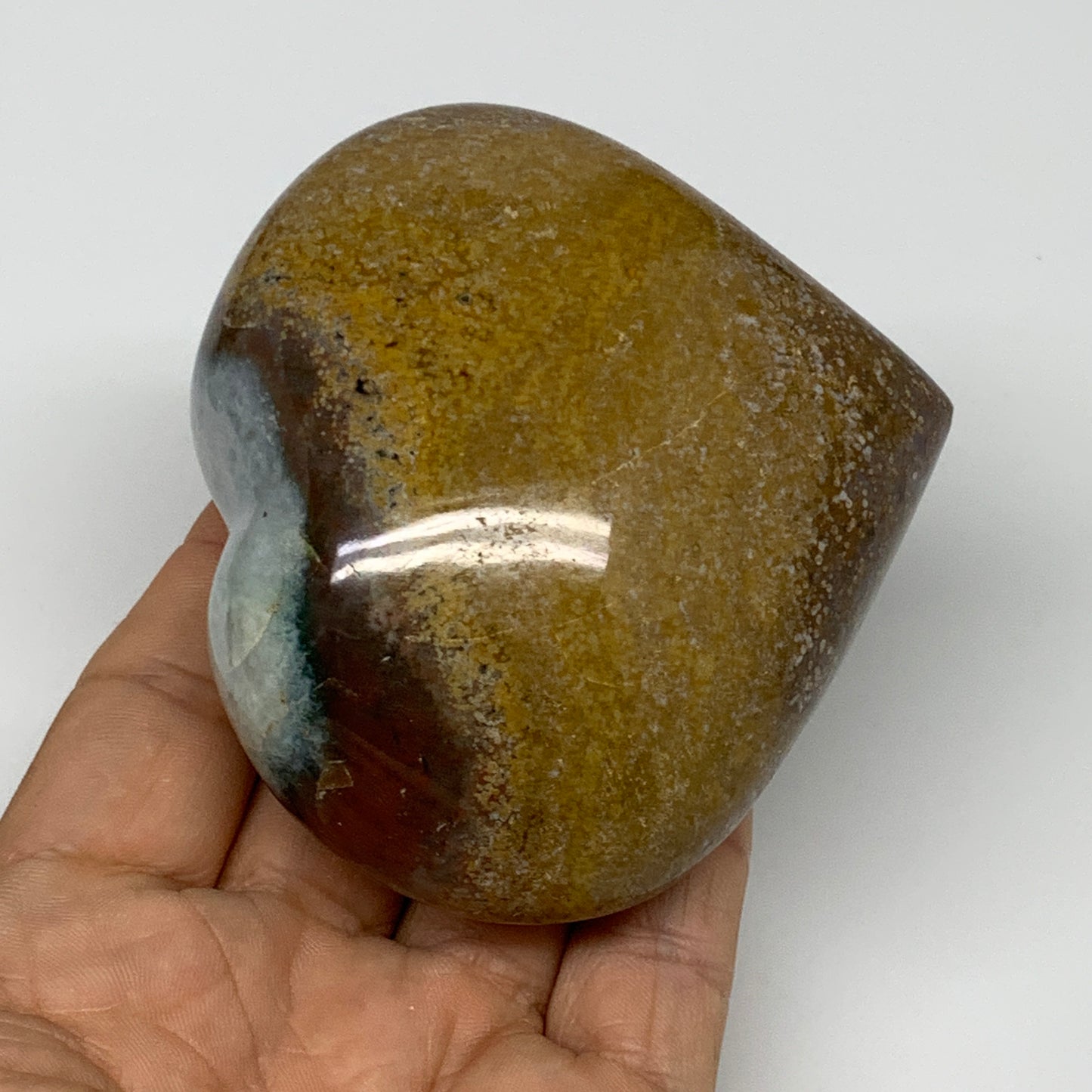 0.67 lbs, 3"x3.2"x1.6" Ocean Jasper Heart Polished Healing Crystal, B30921