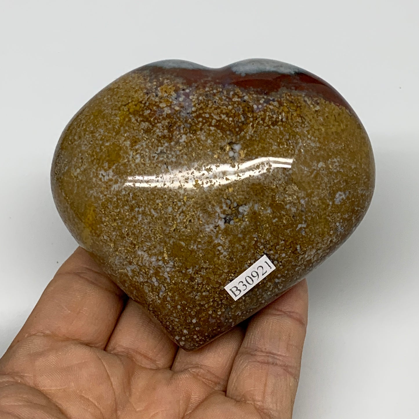 0.67 lbs, 3"x3.2"x1.6" Ocean Jasper Heart Polished Healing Crystal, B30921