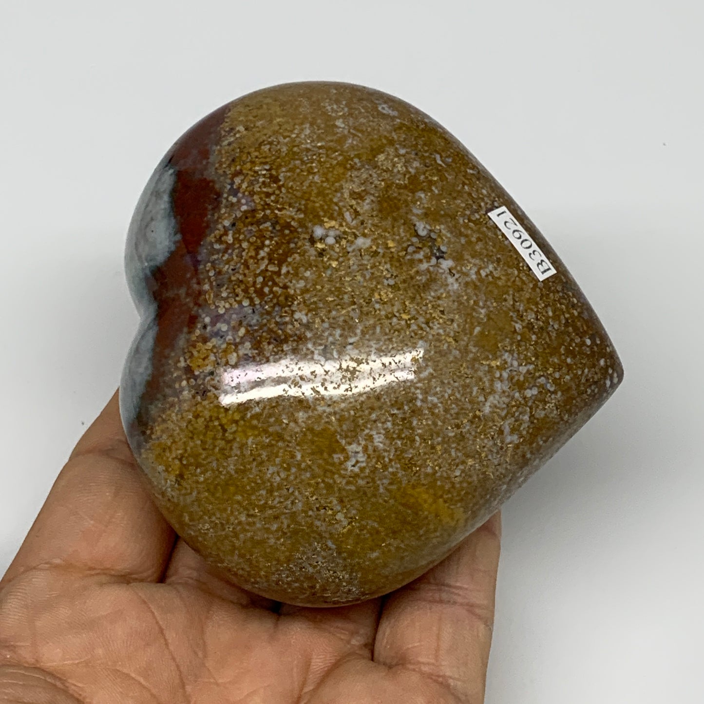 0.67 lbs, 3"x3.2"x1.6" Ocean Jasper Heart Polished Healing Crystal, B30921