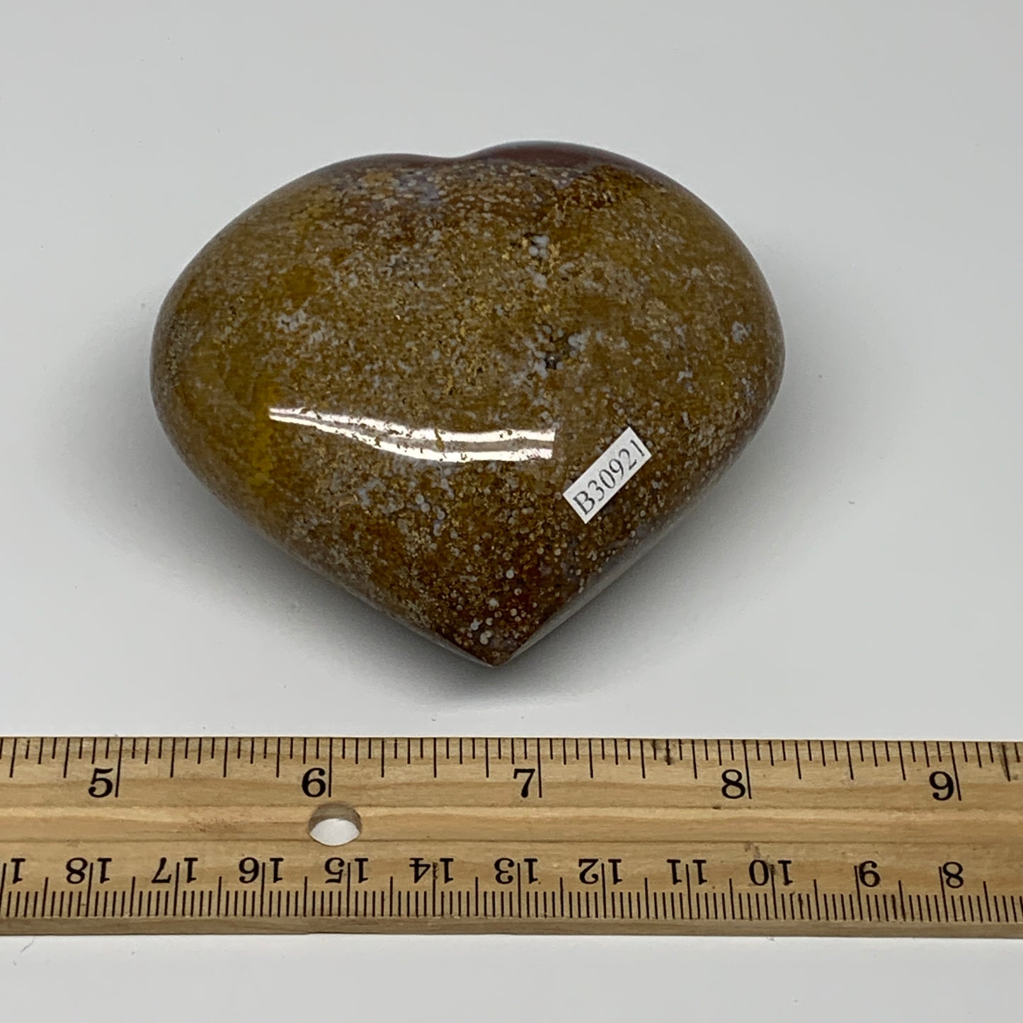 0.67 lbs, 3"x3.2"x1.6" Ocean Jasper Heart Polished Healing Crystal, B30921