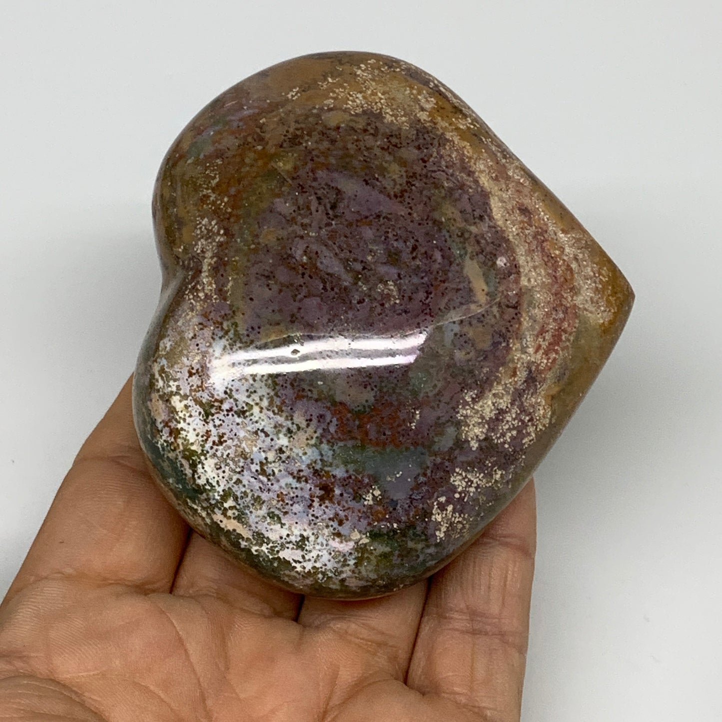 0.55 lbs, 2.8"x3.3"x1.4" Ocean Jasper Heart Polished Healing Crystal, B30920