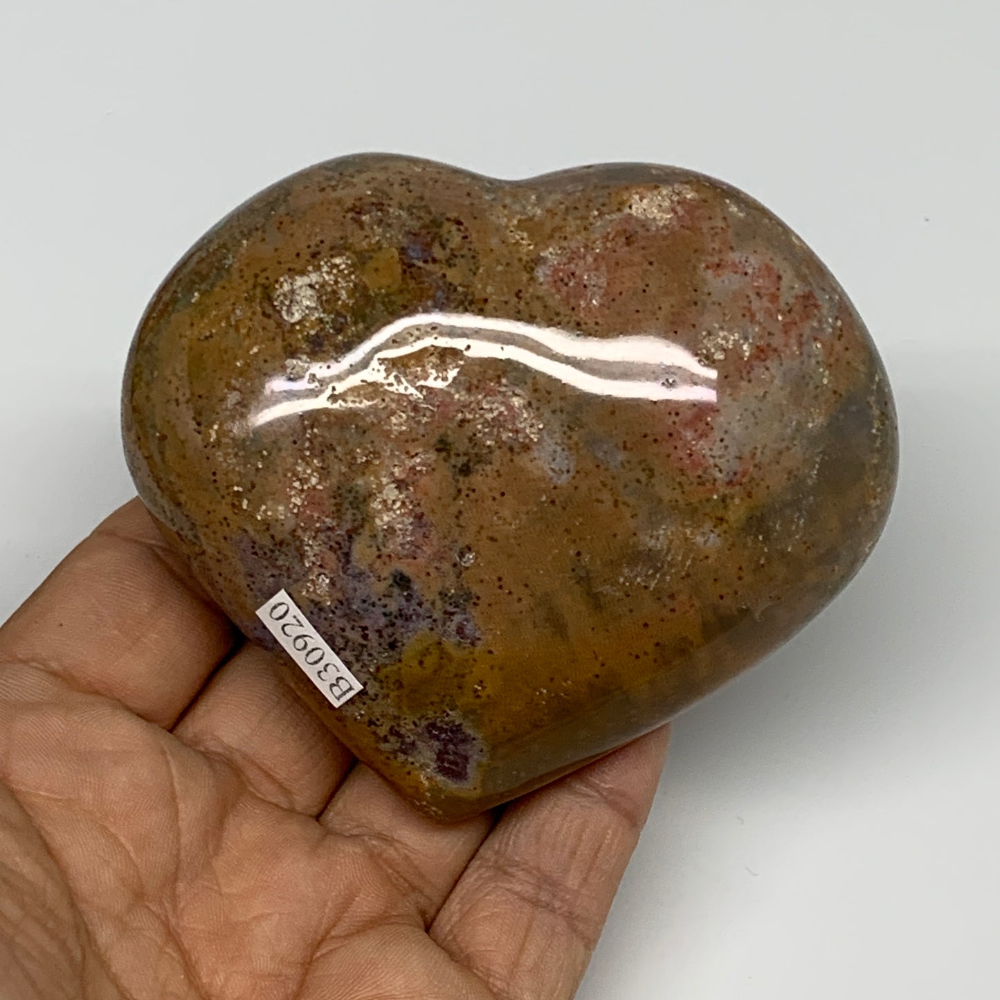 0.55 lbs, 2.8"x3.3"x1.4" Ocean Jasper Heart Polished Healing Crystal, B30920