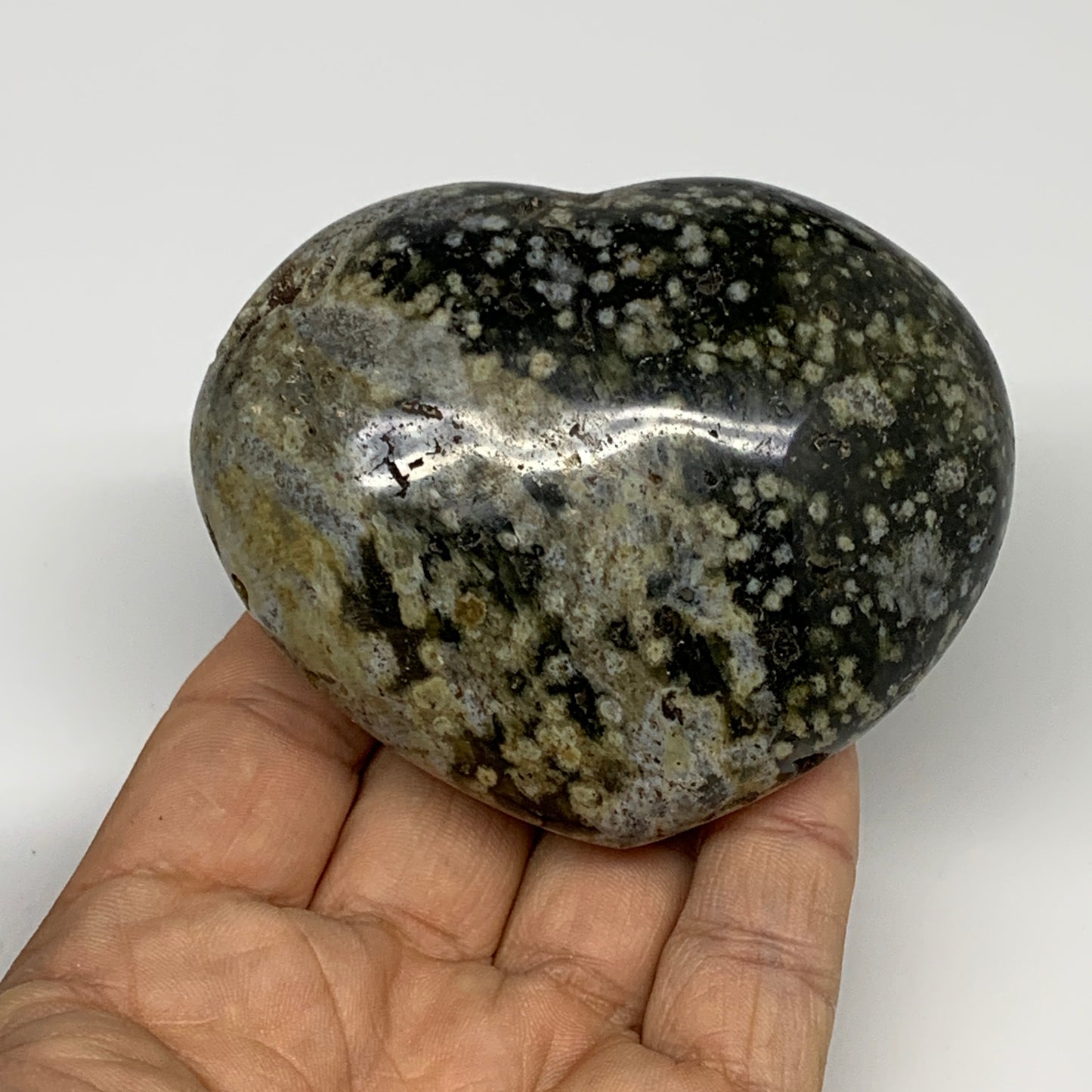 0.52 lbs, 2.5"x3.1"x1.5" Ocean Jasper Heart Polished Healing Crystal, B30919