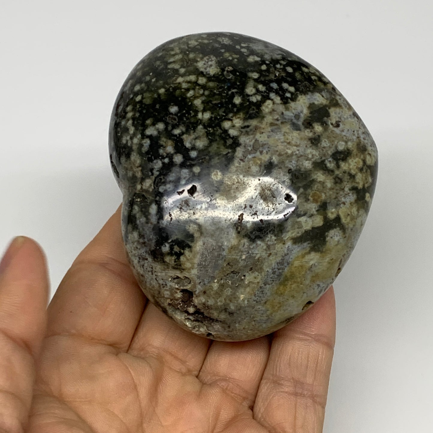 0.52 lbs, 2.5"x3.1"x1.5" Ocean Jasper Heart Polished Healing Crystal, B30919