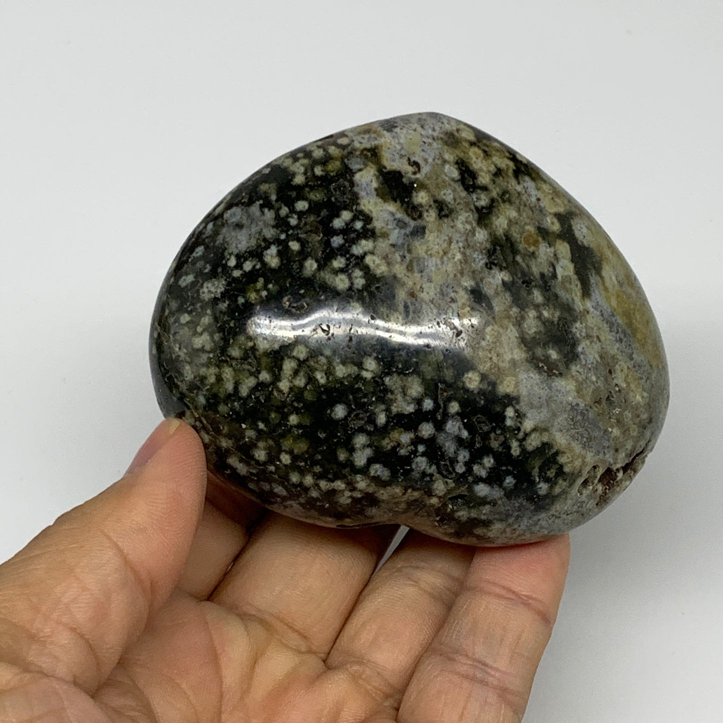 0.52 lbs, 2.5"x3.1"x1.5" Ocean Jasper Heart Polished Healing Crystal, B30919