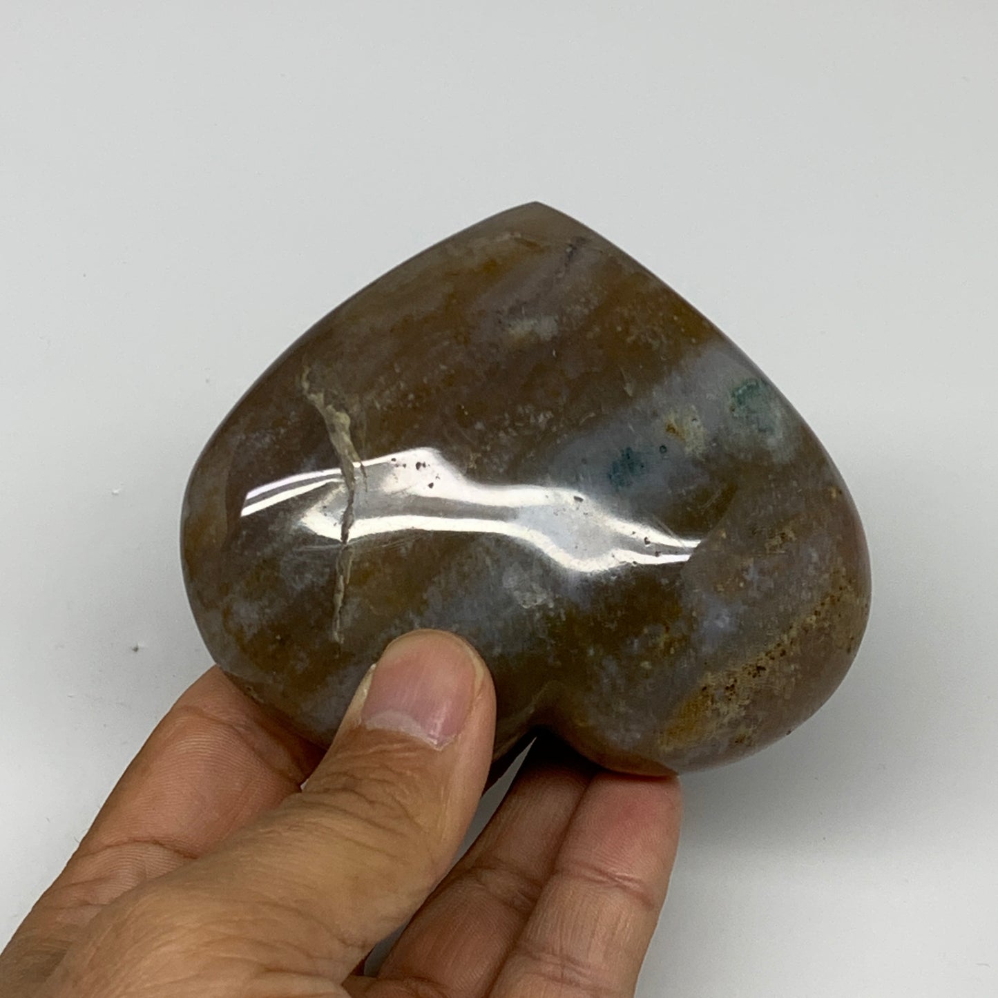 0.60 lbs, 3"x3.5"x1.2" Ocean Jasper Heart Polished Healing Crystal, B30917