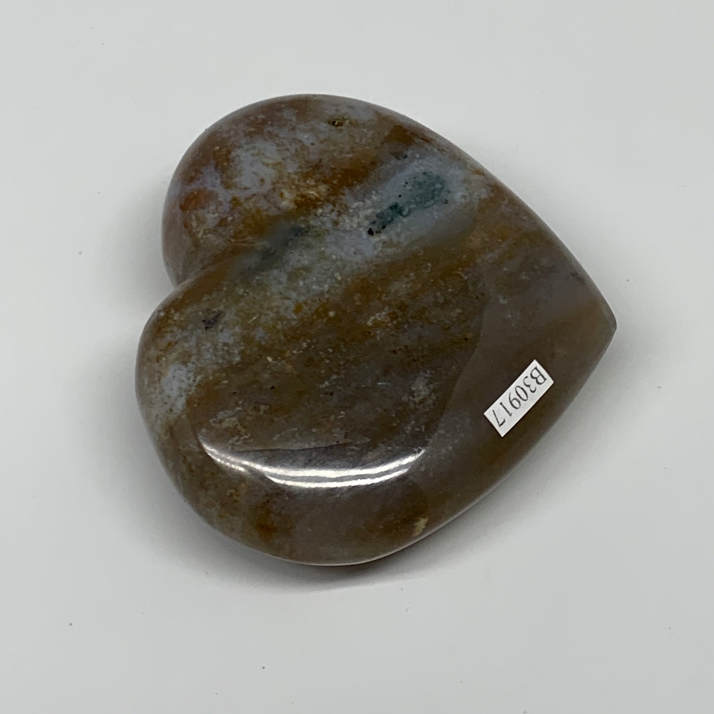 0.60 lbs, 3"x3.5"x1.2" Ocean Jasper Heart Polished Healing Crystal, B30917