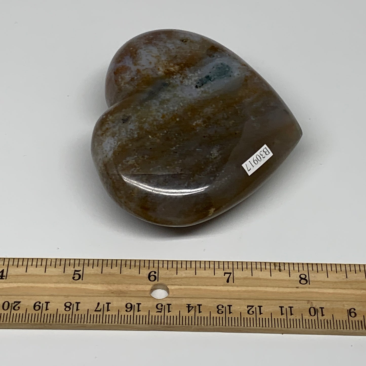 0.60 lbs, 3"x3.5"x1.2" Ocean Jasper Heart Polished Healing Crystal, B30917