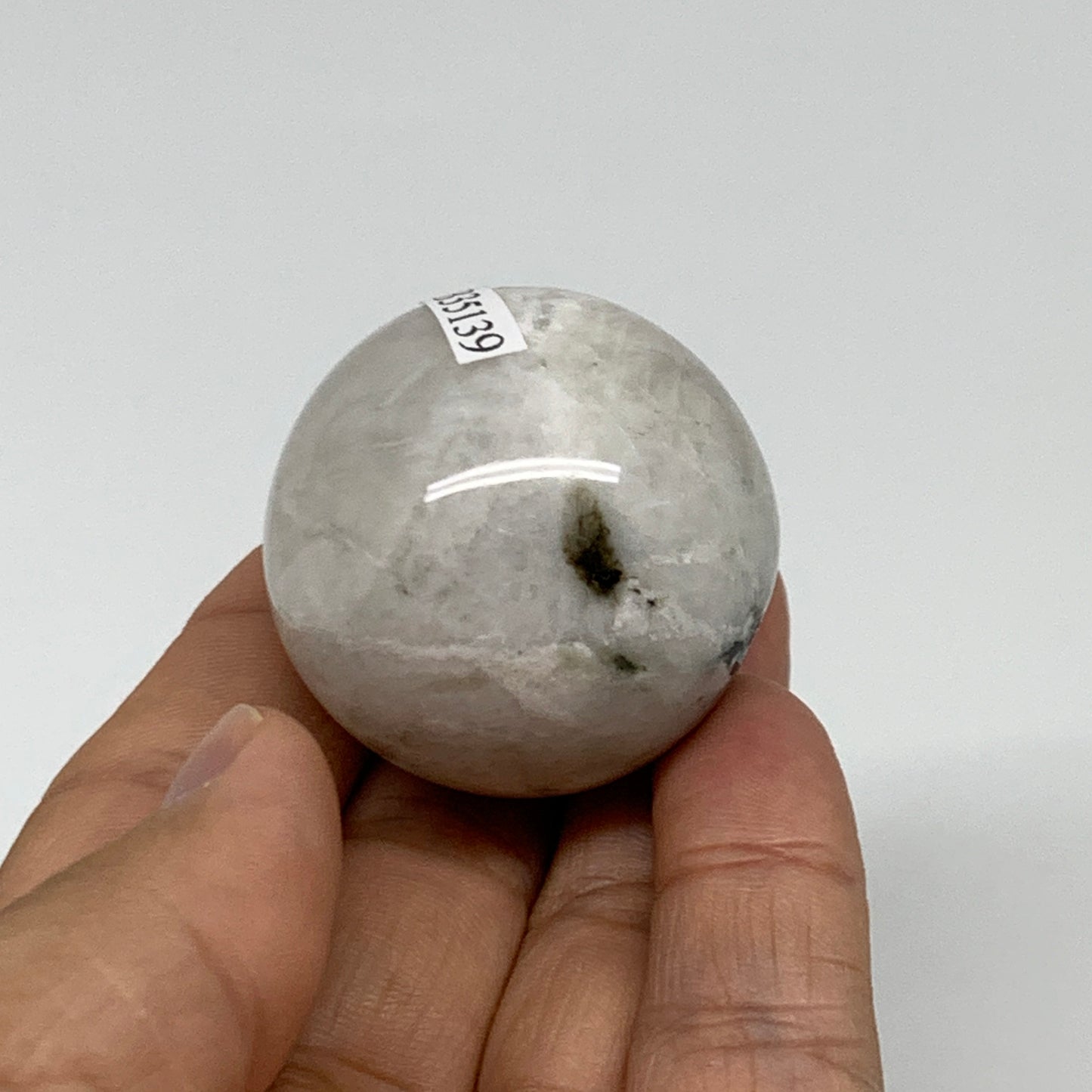 65.5g, 1.4"(36mm), Natural Rainbow Moonstone Sphere Ball Gemstone, B35139